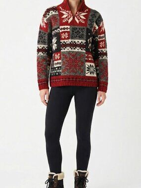 Lauren Ralph Lauren HAND KNIT Wool Patchwork Nordic Sweater L Vintage Rare